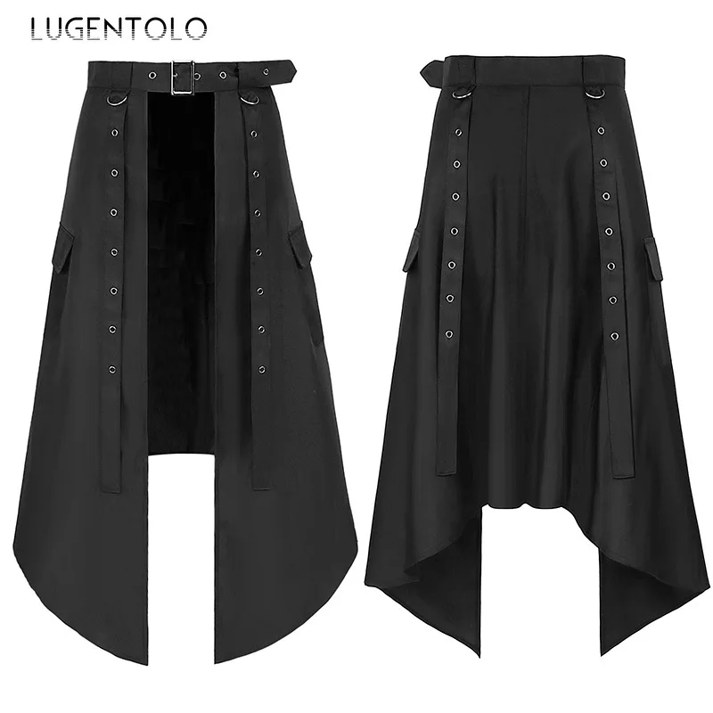 Top Trends: Men Dark Rock Skirt Punk Steam Gothic Party Fashion Solid New Large Size Men&#039;s Personality Black Rivet Asymmetric Half Skirts Shoppable Styles