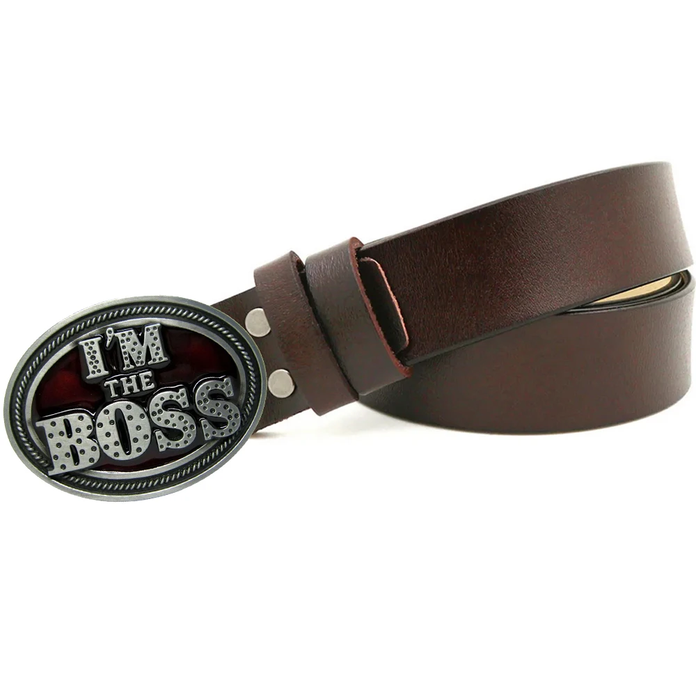 Top Trends: Real Leather Cowskin Men Belts 3.8cm With Zinc Alloy Metal Buckle Head I&#039;m The Boss New Brand Design Male Long Straps Shoppable Styles