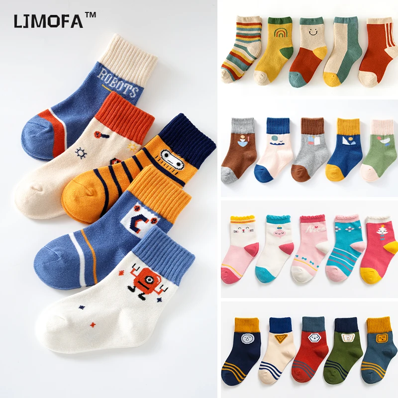 Top Trends: LJMOFA 5 Pairs Baby Toddler Boys Socks Warm Cotton Cute Cartoon Animal Print Kids Socks For Toddler Fashion Mid Sock 1-12Y C112 Shoppable Styles