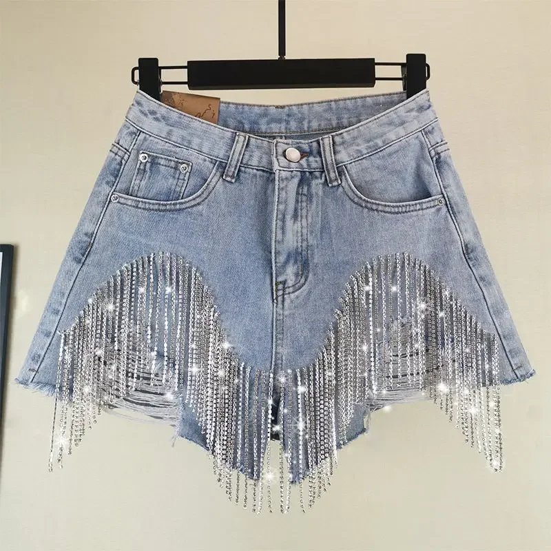 Top Trends: Summer Ripped Jeans Short Femme High Waist Diamond Tassel Casual Bottoms For Ladies Denim Shorts Women Clothing Fashion Shoppable Styles