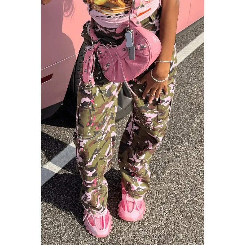 Top Trends: Camouflage Pocket Cargo Pants Women 2023 Autumn New Fashion High Waist Button Fly Loose Straight Leg Pants Y2K Streetwear Shoppable Styles - Image 3