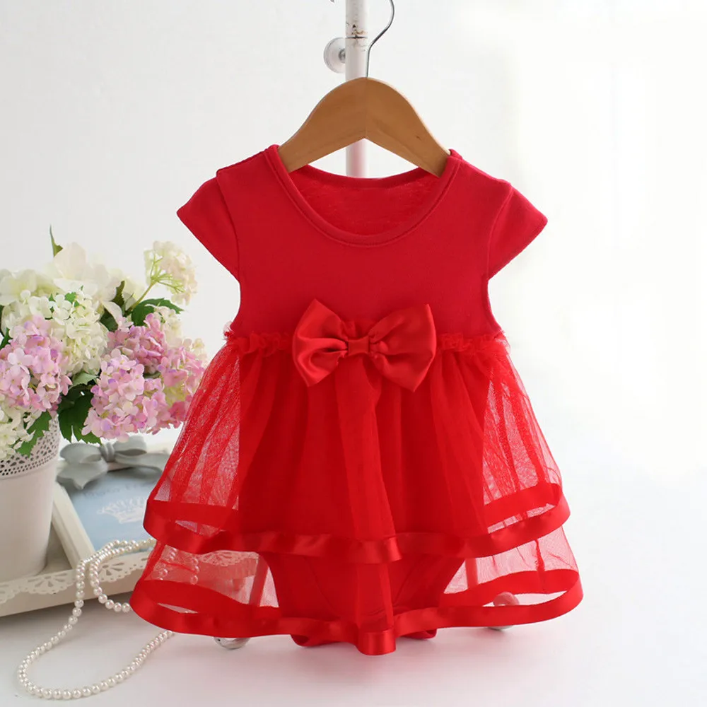 Top Trends: Solid Lacde Bowknot Baby Girl Dress Infant Birthday Tutu Bow Clothes Party Jumpsuit Princess Romper Dress Платья Для Девочек Shoppable Styles - Image 3