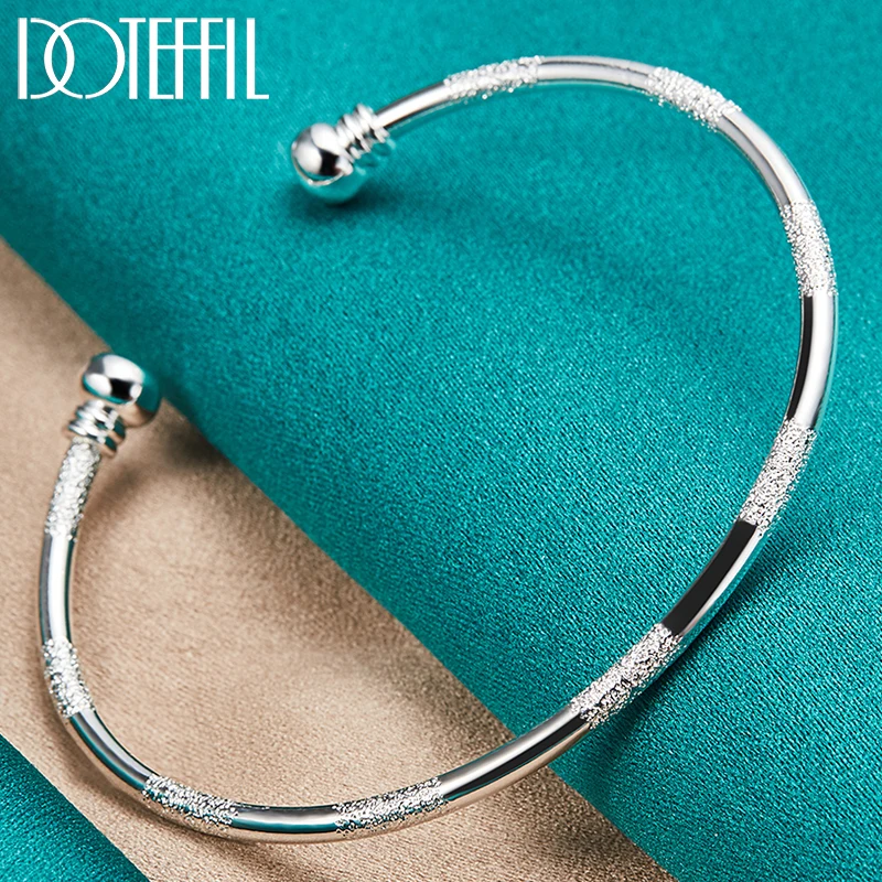 Top Trends: DOTEFFIL 925 Sterling Silver Double Beads Smooth Matte Cuff Bangle Bracelet For Man Woman Wedding Engagement Fashion Jewelry Shoppable Styles