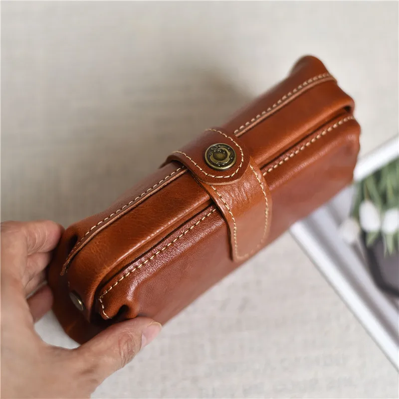 Top Trends: Simple Vintage Designer Genuine Leather Women Clutch Cosmetic Bag Casual Soft Real Cowhide Small Rencil Coin Purse Storage Bag Shoppable Styles - Image 4