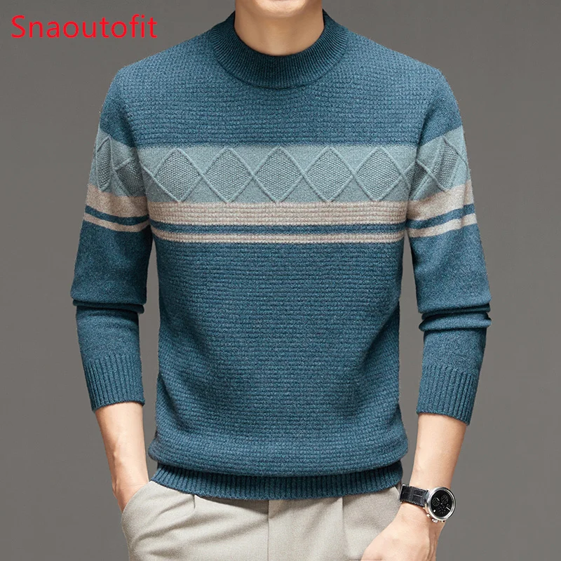 Top Trends: New Men&#039;s Top 100% Pure Merino Wool Sweater O-neck Inlaid Pullover 2023 Autumn And Winter High-End Knitted Cashmere Sweater Men Shoppable Styles