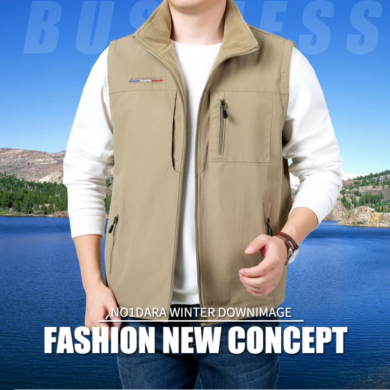 Top Trends: Sleeveless Jacket Men's Clothing Vests Vest Work Winter MAN Multi-pocket Waistcoat Best Autumn Hunting Fishing Zip Shoppable Styles - Image 3