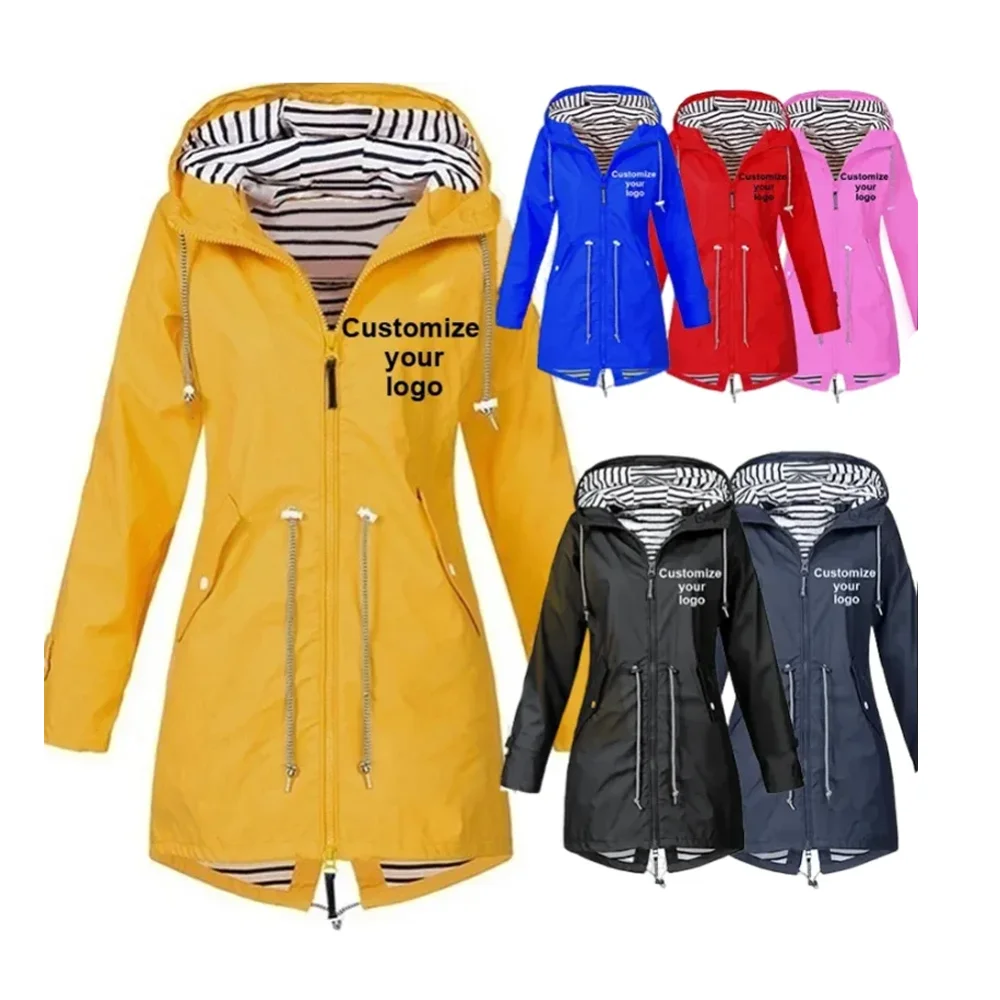 Top Trends: Customize Your Logo Women&#039;s Casual Outdoor And Rainproof Jackets Hiking Solid Long Sleeve Lightweight Drawstring Hooded 2023 Shoppable Styles