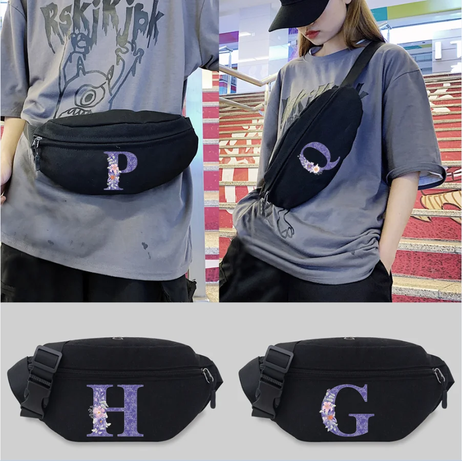 Top Trends: Fanny Packs Fashion Women's Waist Bag Packs Female Phone Purses Ladies Chest Messenger Bags Purple Flower Letter Series Pattern Shoppable Styles