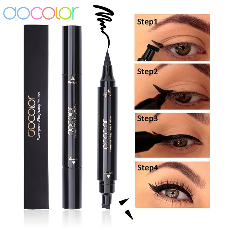 Top Trends: Docolor Black Liquid Eyeliner Stamp Marker Pencil Waterproof Stamp Double-ended Eye Liner Pen Cosmetic Eyeliner Shoppable Styles