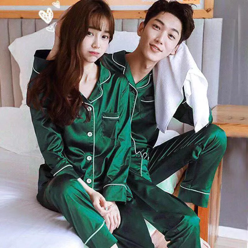 Top Trends: Sleepwear Couple Silk Satin Solid Color Pajama Sets Long Button-Down Pijama Plus Size Home Clothes Pyjamas Women Men Loungewear Shoppable Styles