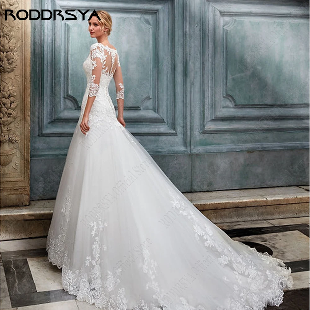 Top Trends: RODDRSYA Exquisite Wedding Dresses For Woman Mermaid 3 / 4 Sleeves Applique Bride Gowns Zipper Back V-Neck Tulle Robe De Mariée Shoppable Styles - Image 5