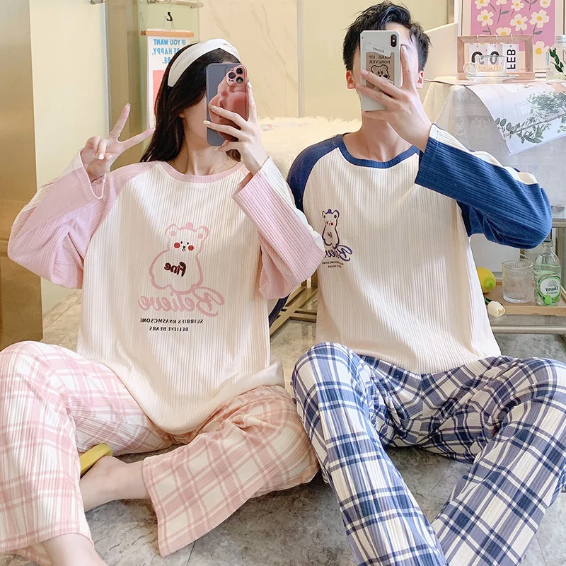 Top Trends: Cute Cartoon Sleepwear Cotton Pajamas Couple Long Sleeves Pajamas Suit Pajama Women Men Lounge Wear Plus Size Home Clothe Shoppable Styles