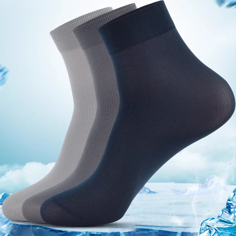 Top Trends: 10 / 20PAIRS Men's Thin Ice Stocks Summer Breathable Casual Socks Solid Color Elastic Ice Silk Cool Mid-tube Business Stockings Shoppable Styles - Image 2