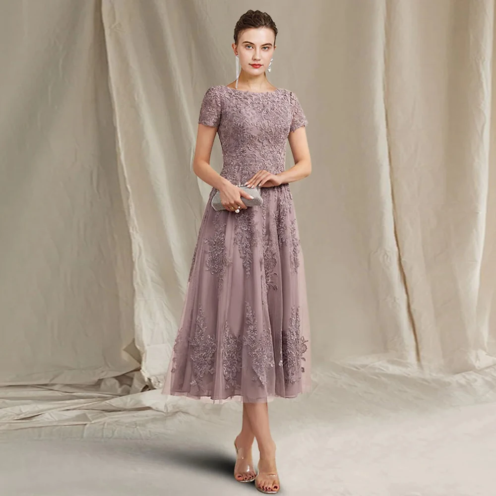 Top Trends: 2022 New Mother Of The Bride Dress Elegant Chiffon Lace Short Sleeve Appliques Tea Length Guest Party Gowns Robe De Soiree Shoppable Styles