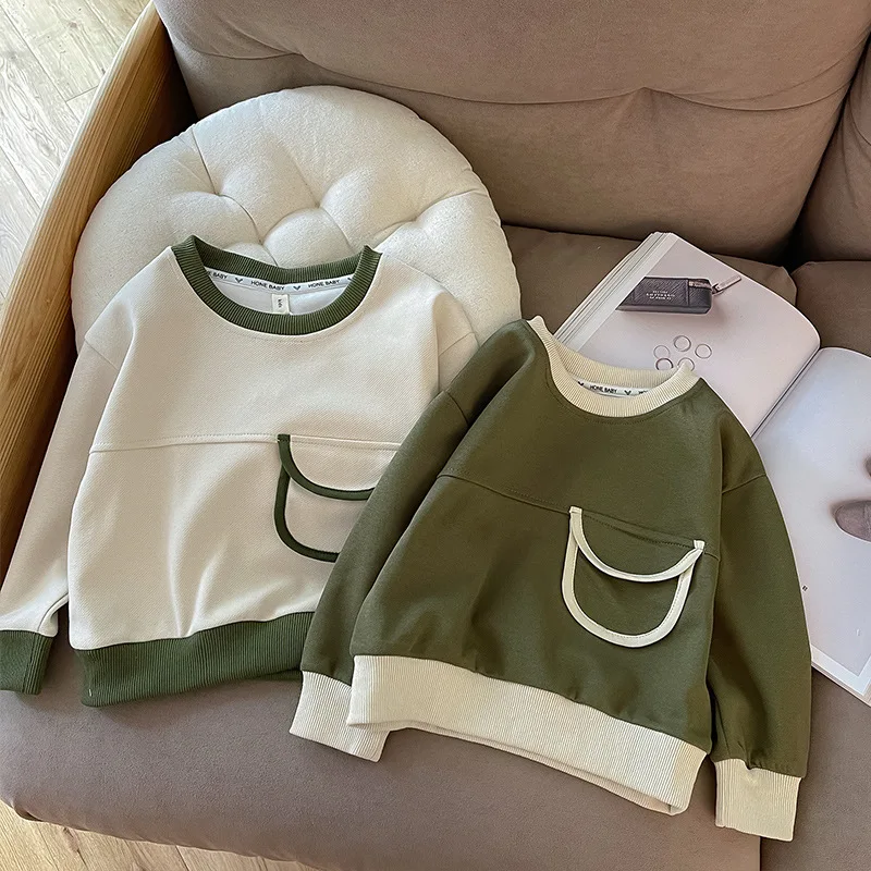 Top Trends: 2 To 10 Years , 2024 Autumn Children's Sweatshirts For Baby Boys Pullover Sweatshirt Children Clothings Beige Green Top Hoodie Shoppable Styles - Image 5