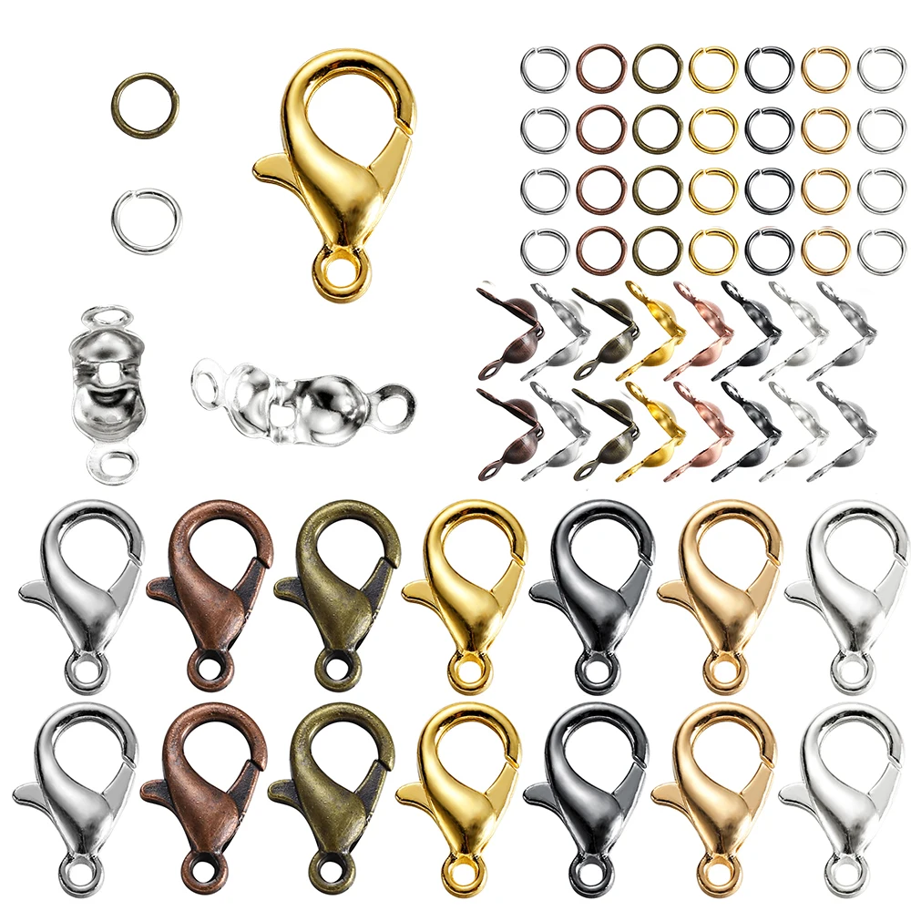 Top Trends: 80pcs / Lot Hypoallergenic Alloy Lobster Clasp Jump Rings Clasp Crimp End Kit For Bracelet Necklace DIY Jewelry Making Connector Shoppable Styles