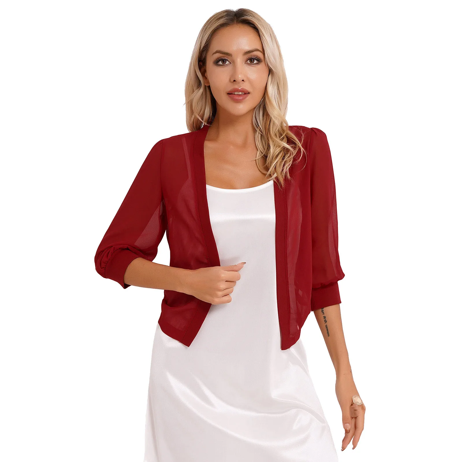 Top Trends: Womens 3 / 4 Puff Sleeve Chiffon Wraps Shawls Solid Color Semi See-Through Bolero Open Front Cardigan Shrug Cover Ups Beachwear Shoppable Styles - Image 4