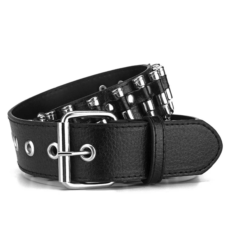 Top Trends: GAOKE Hollow Bullet Decoration Belt Fashion Ladies Leather Studded Gift Man's Goth Rock Wild Adjustable Women Punk Black Belt Shoppable Styles - Image 2