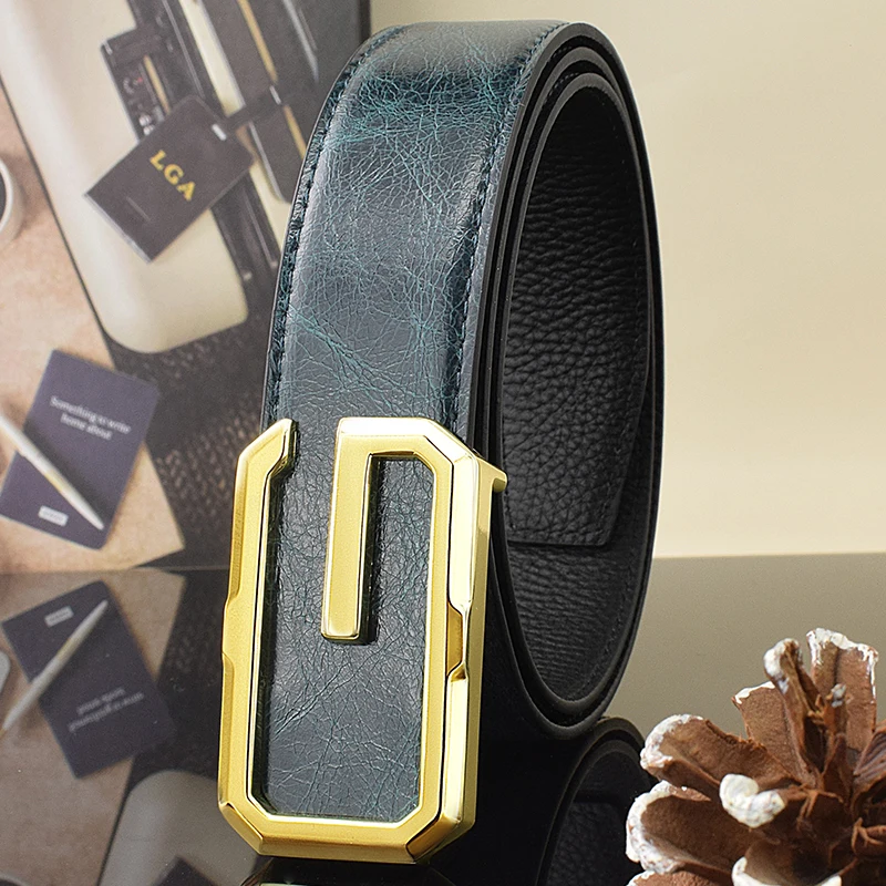 Top Trends: Hot High Quality Green Luxury Brand Men Designer Fashion Belt Genuine Leather Waistband Fancy Vintage Jeans Casual Cowhide Belt Shoppable Styles - Image 2