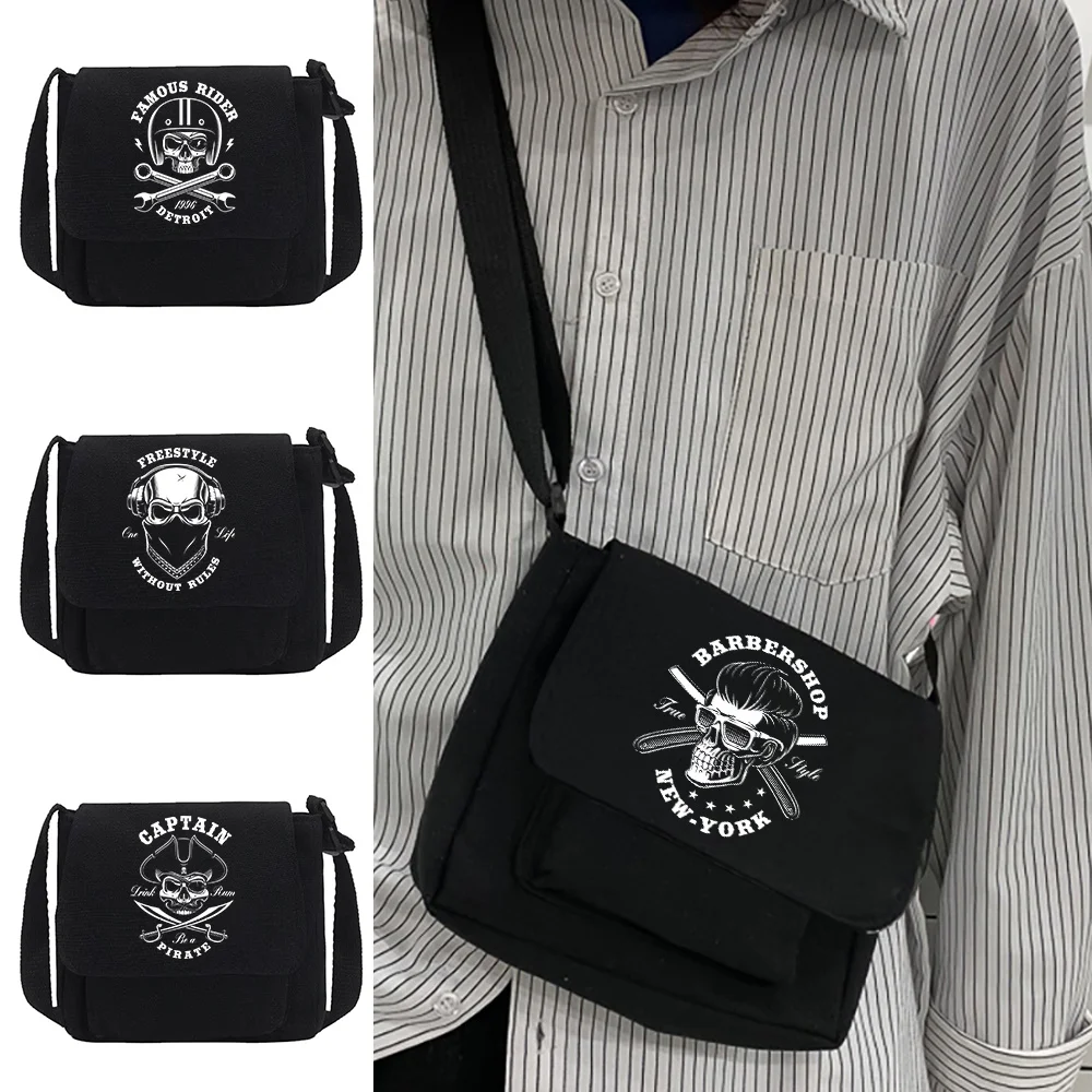 Top Trends: Canvas Shoulder Messenger Bag New Skull Series Print Crossbody Bags Fashion Large Capacity Diagonal Packs Version Phone Key Wrap Shoppable Styles