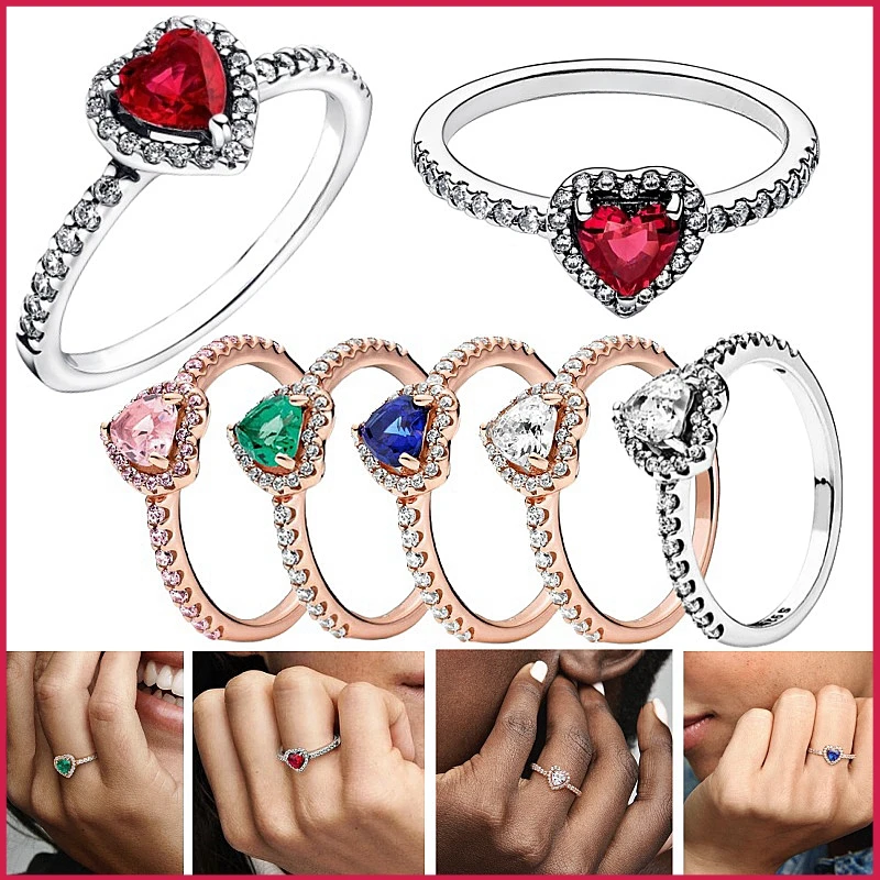 Top Trends: 925 Sterling Silver Elevated Red Heart Ring With Colorful Crystal Zircon Rings Fine Wedding Engagement Birthday Jewelry Gifts Shoppable Styles