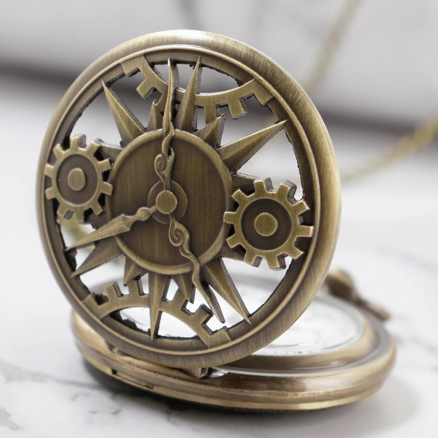 Top Trends: Antique Steampunk Bronze Hollow Gear Movement Quartz Pocket Watch Pendant Gift With Chain Pocket Watches Fob Watch Gift Boys Men Shoppable Styles