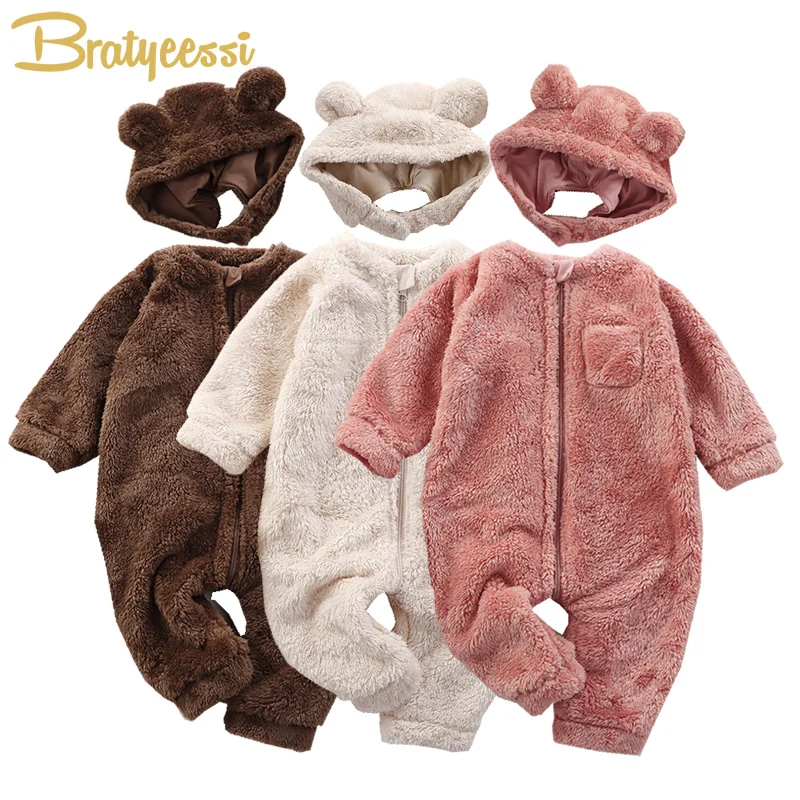 Top Trends: Fleece Baby Jumpsuit Hat 2pcs Autumn Winter Newborn Romper Infant Loungewear Soft Warm Toddler Onesie Kids Girl Boy Clothes Shoppable Styles