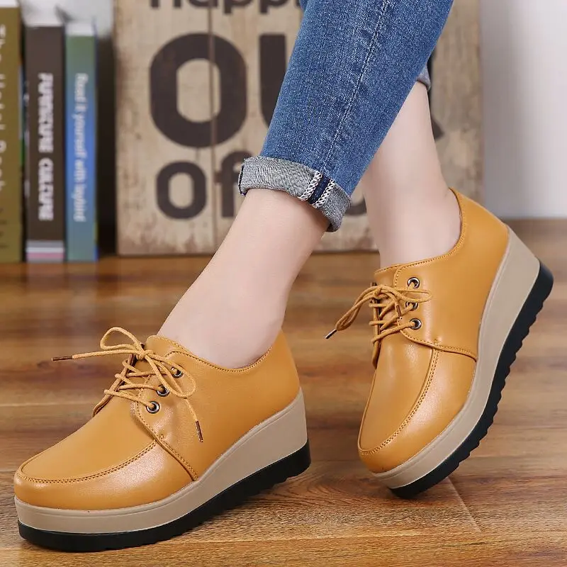 Top Trends: 2022 Brand Leather Flats Sneakers Women Platform Lace Up Flats Shoes Female Tenis Wedge Moccasins Woman Loafers Casual Shoes Shoppable Styles