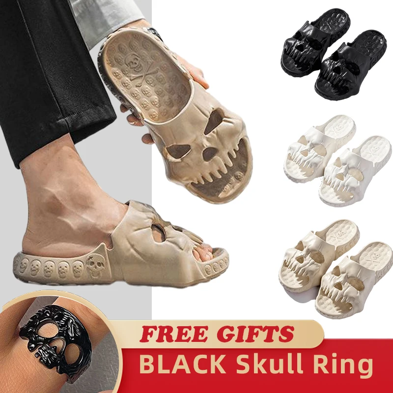 Top Trends: New Personalized Skull Design Men Slippers 2023 Summer Outdoor Fun Novelty Slide Thick Sole Platform Beach Non-slip Women Sandal Shoppable Styles