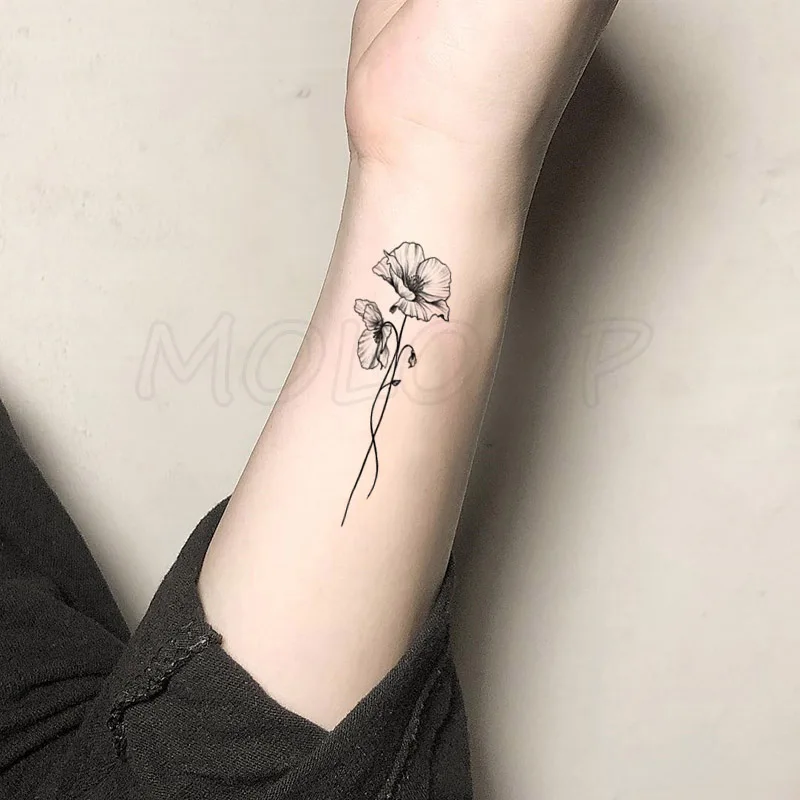 Top Trends: Waterproof Temporary Tattoo Stickers Black Somnus Flower Plant Small Size Tatto Flash Tatoo Fake Tattoos For Man Kid Girl Women Shoppable Styles