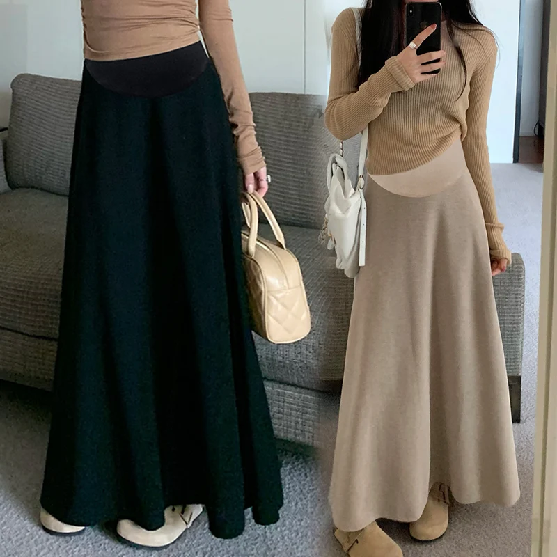 Top Trends: 3352 # Autumn Winter Woolen Knitted Cashmere Maternity Skirts Elegant A Line Slim Clothes For Pregnant Women Casual Pregnancy Shoppable Styles