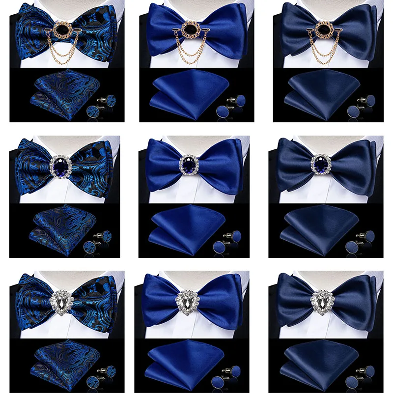 Top Trends: Royal Blue Men's Self-Bowtie Solid Navy Color Paisley Ties Set Fashion Cravat Brooch Men Butterfly Knot Bow Tie Accessories Gift Shoppable Styles