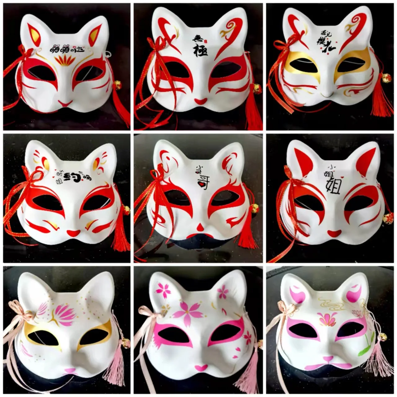 Top Trends: Japanese Cosplay Foxes Mask Hand-Painted Anime Demon Slayer Half Face Cat Masks Masquerade Festival Party Cosplay Props Shoppable Styles