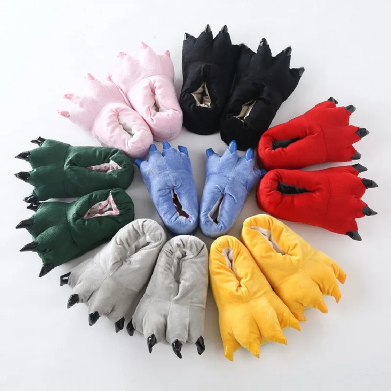 Top Trends: Winter Indoor Floor Slipper Dinosaur Claw Plush Slippers Shoes Plush Home Women Men Monster Foot Slipper Parent-child Shoes 2020 Shoppable Styles