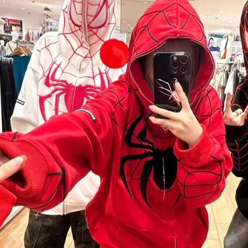 Top Trends: Palestine Women's Spider Man Hoodie Harajuku Hip Hop Full Zip Jacket Coat Street Dress Women's Gothic Punk Loose Pocket Hoodie Shoppable Styles - Image 5