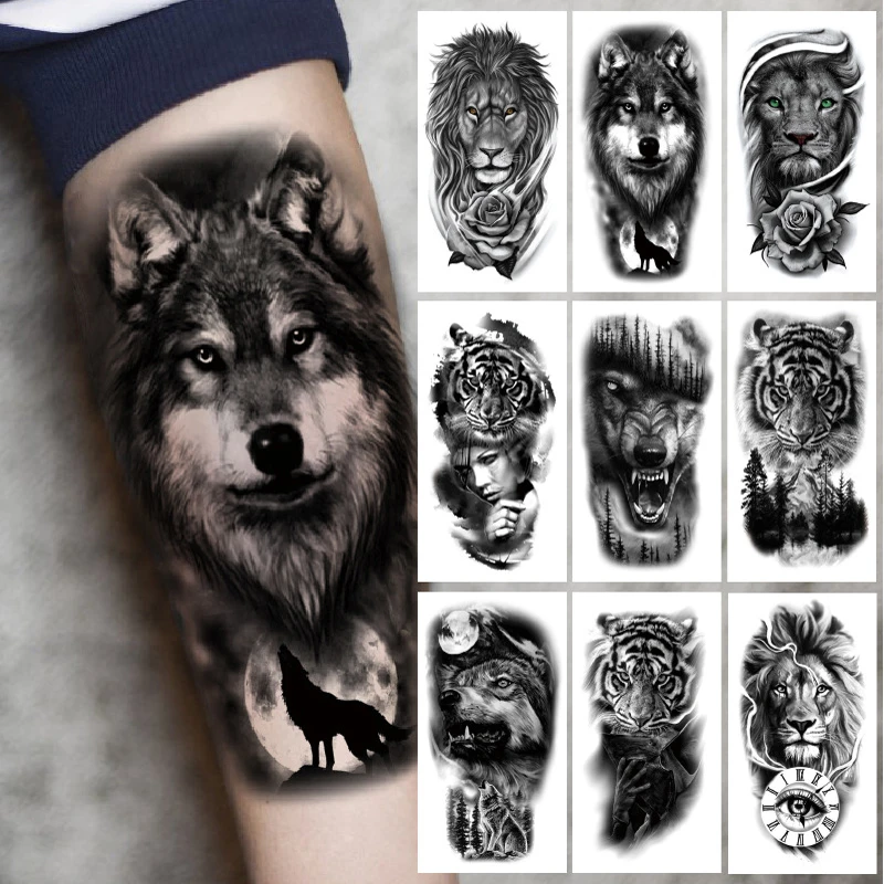 Top Trends: Upper Arm Sleeve Tattoo Crown Lion Tiger Wolf Head Waterproof Temporary Tattoo Stickers Body Art Fake Tattoo For Women Men Shoppable Styles