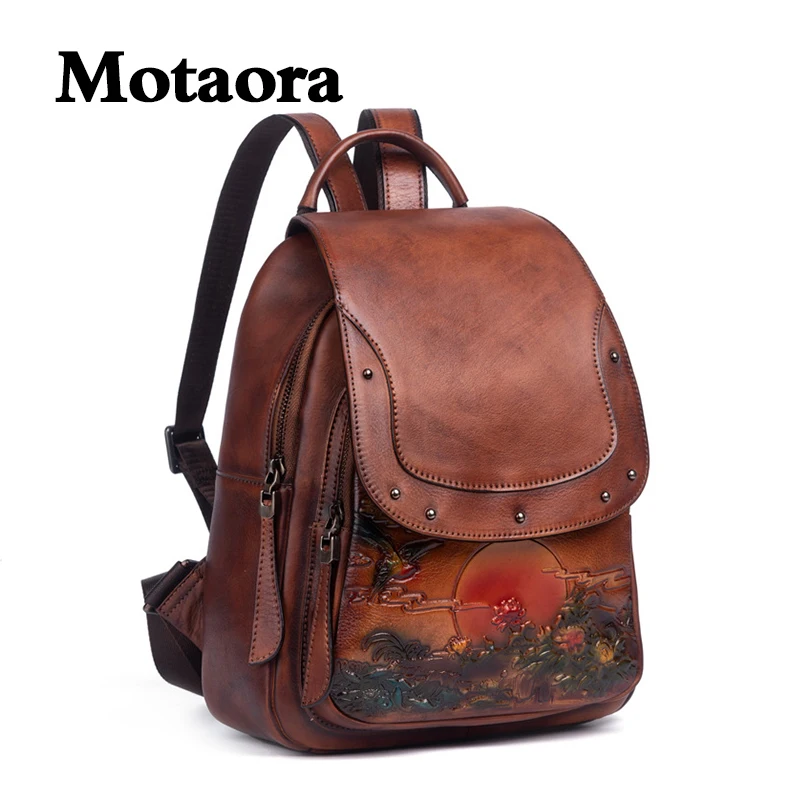 Top Trends: MOTAORA Large Women's Backpack 3 Color Ladies Shoulder Bag Vintage Cowhide School Bags Woman Phone Bag Fashion Travle Retro Bag Shoppable Styles