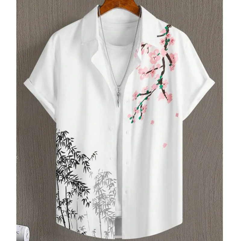 Top Trends: Hot Sell Hawaiian Shirts For Men 3d Plum Blossom Print Simple Men&#039;S Clothing Beach Party Short Sleeved Top Loose Oversized Shirt Shoppable Styles