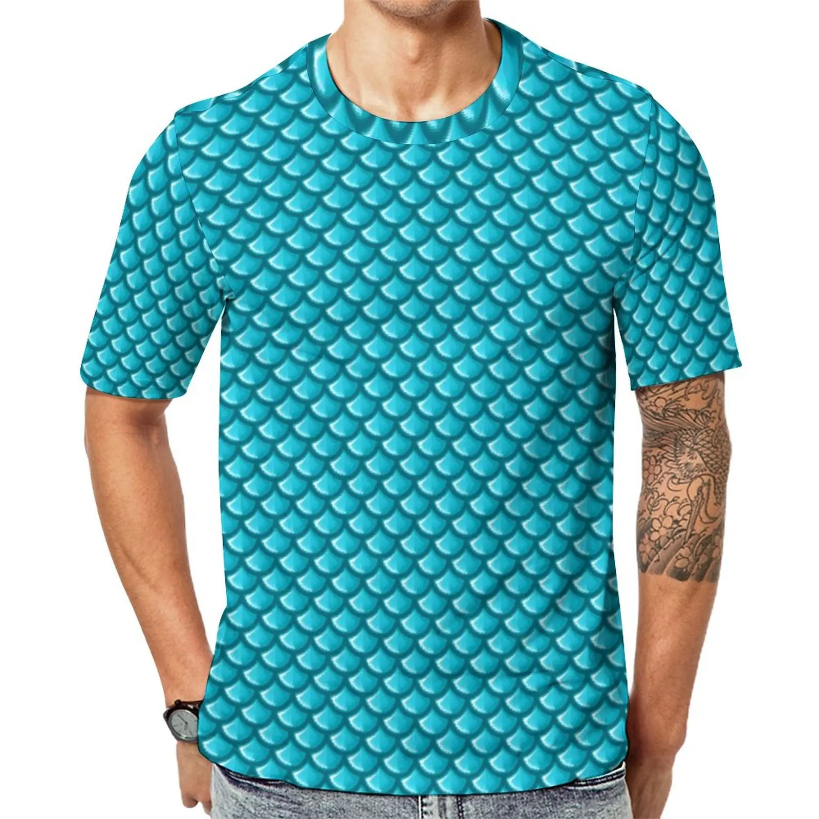 Top Trends: Mermaid 3d Printed Summer Men'S T-Shirt Fun Short Sleeve Original Fashion Fish Scale Pattern Hip Hop Loose O-Neck Neutral Top Shoppable Styles