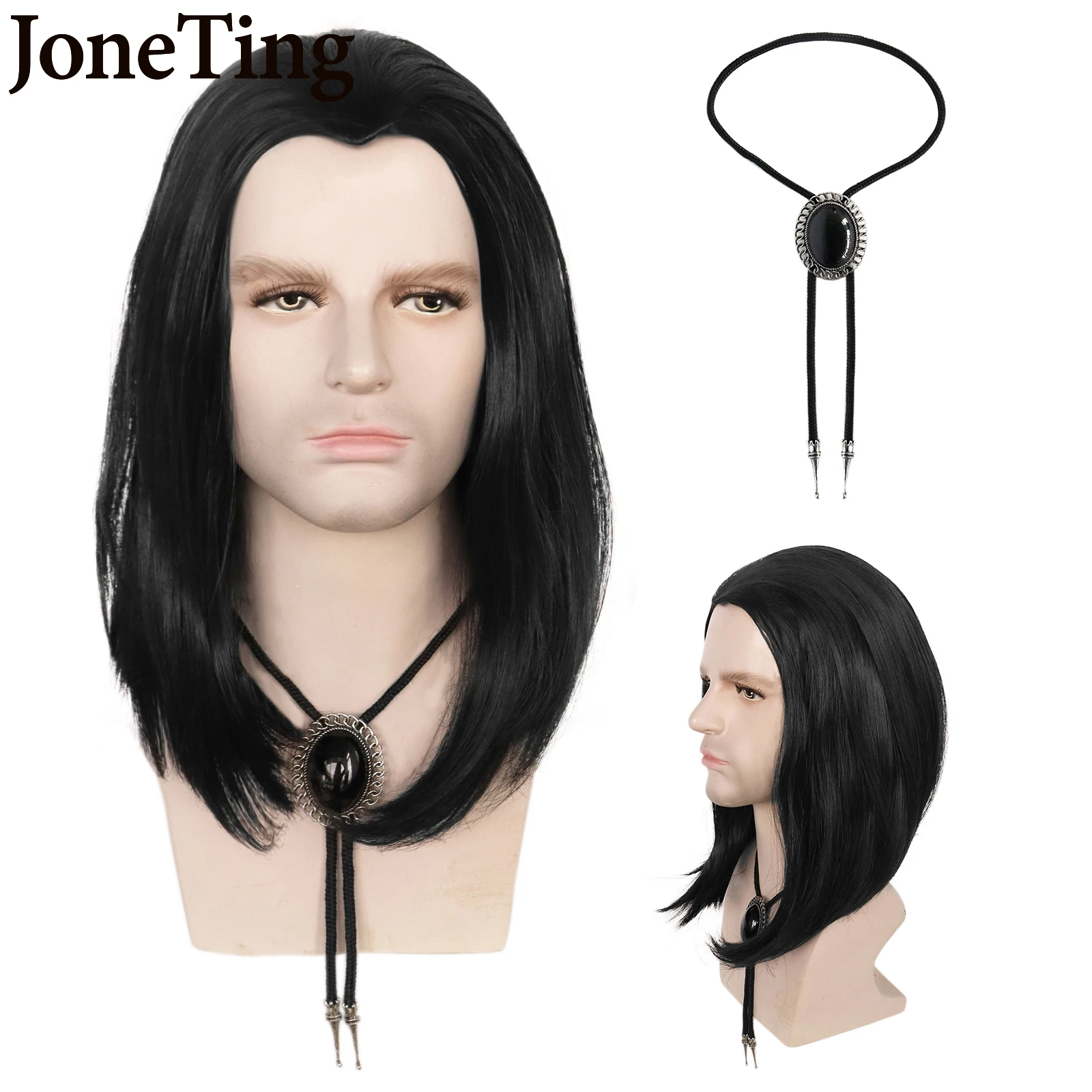 Top Trends: JT Synthetic Vincent Vega Cosplay Wig Pulp Fiction John Travolta Cosplay Wig Long Bob Black Cosplay Wig And Necklace For Vega Shoppable Styles