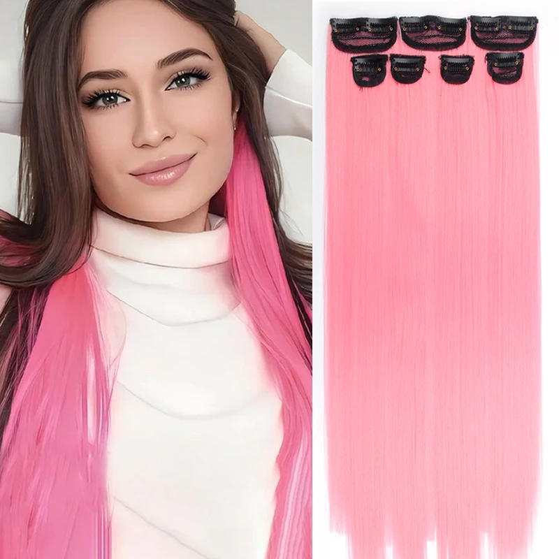 Top Trends: Synthetic Straight 22inch Colored Clips In Hair Extensions Rainbow Clips In Hair 5-7 PC / Pack Clip In Hair One Piece For Kids Shoppable Styles