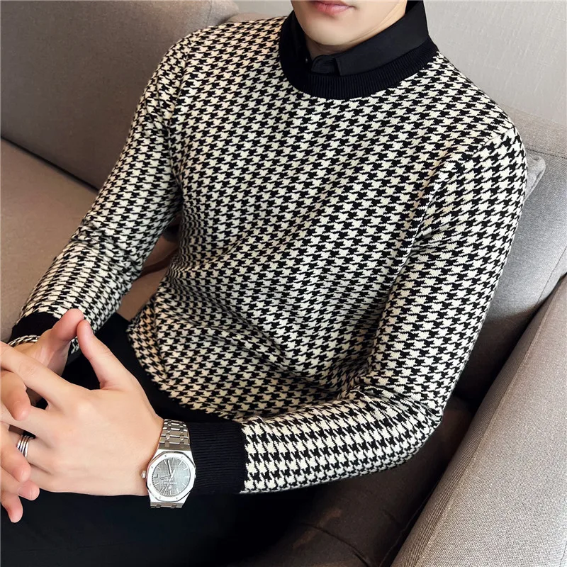 Top Trends: 2023 Brand Clothing Men Winter Thermal Knitting Sweater / Male Slim Fit High Quality Shirt Collar Fake Two Piece Pullover Sweatres Shoppable Styles