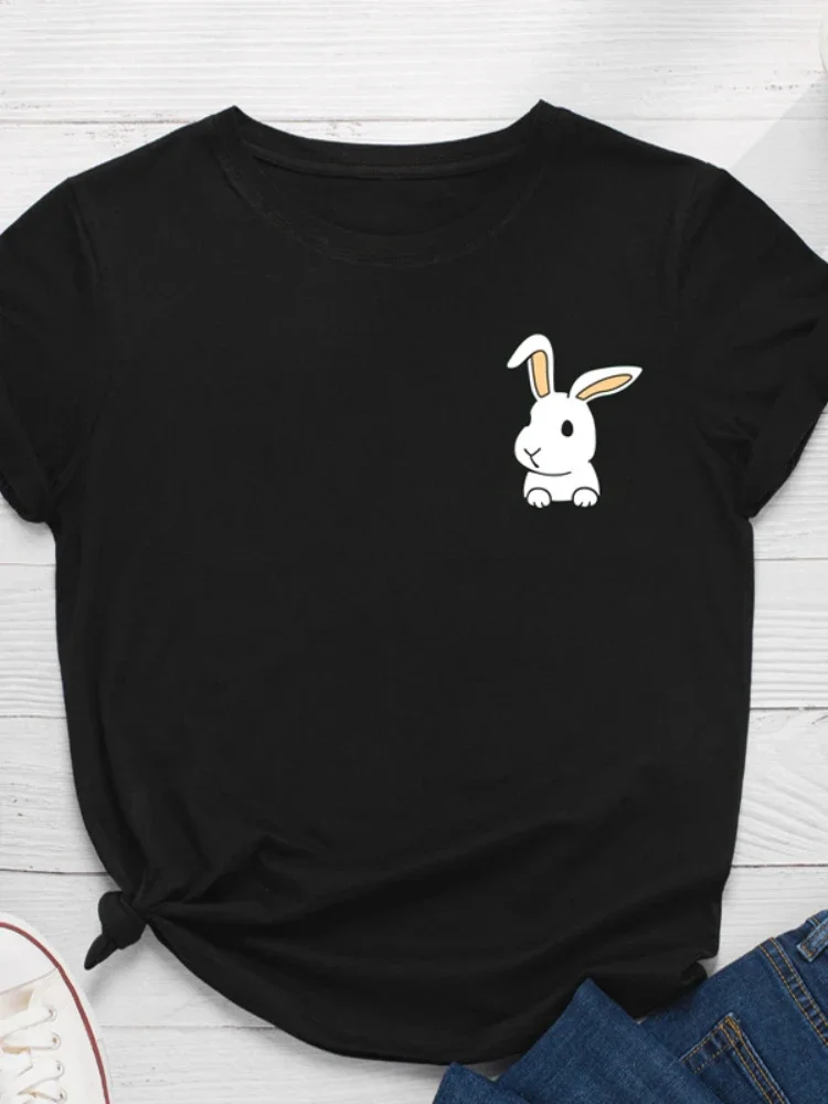 Top Trends: Pocket Bunny Print Women T Shirt Short Sleeve O Neck Loose Women Tshirt Ladies Tee Shirt Tops Clothes Camisetas Mujer Shoppable Styles