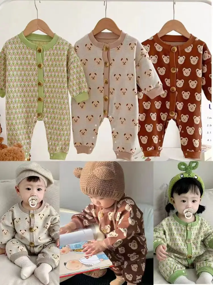 Top Trends: 2023 Korean Newborn Baby Boys Girls Autumn Winter Bear Cotton Long Sleeve Jumpsuit Clothes 0-12 Months Outerwear Bodysuits Shoppable Styles