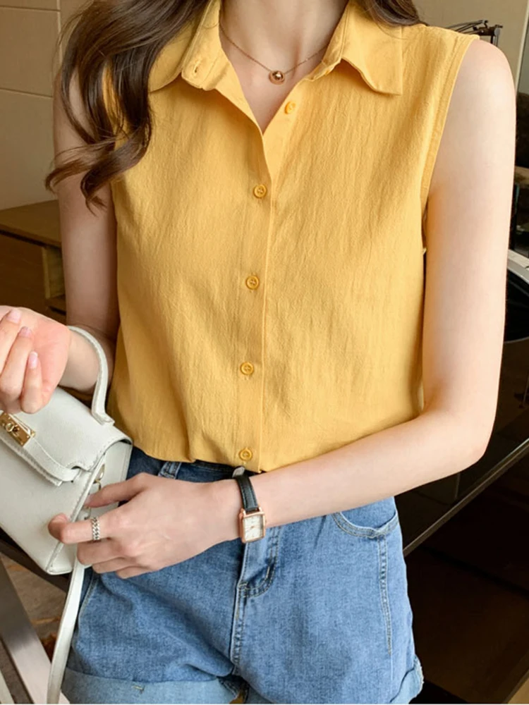 Top Trends: OL Style Shirts Women Turn-down Collar Sleeveless Women Blouse Tops Elegant Workwear Female Tops Blusas Femme 2024 Summer Shoppable Styles