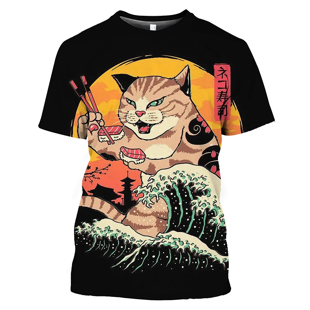 Top Trends: Japan Samurai Cat Graphic T Shirts Cool Classic Art Style Men's And Women's Printing Tees Fashion O-neck Short Sleeve Loose Tops Shoppable Styles