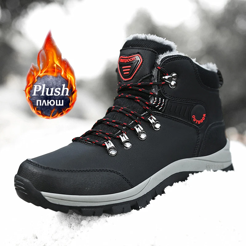 Top Trends: Winter Men Boots Waterproof Leather Sneakers Men Snow Boots 2024 Outdoor Non-slip Plush Warm Ankle Hiking Boots Men Winter Shoes Shoppable Styles