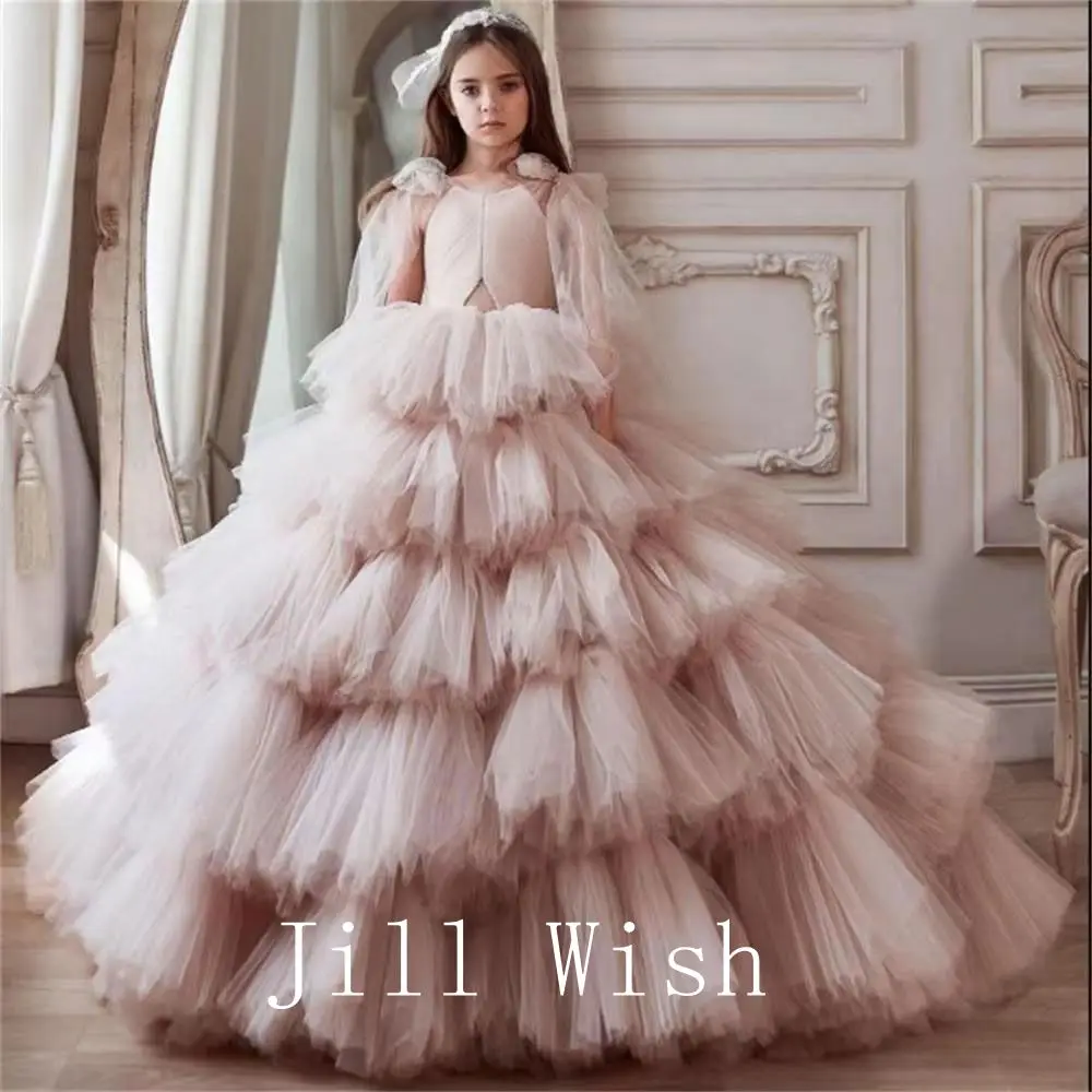 Top Trends: Jill Wish Elegant Pearl Flower Girl Dress Tiered Princess Kids Wedding Birthday First Communion Party Evening Gown 2024 J282 Shoppable Styles