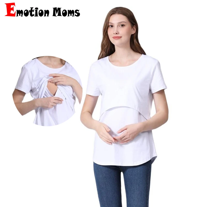 Top Trends: Emotion Moms Summer Maternity T-Shirt Big Size Short Sleeve Stretch Cotton Tops Breastfeeding Loose Clothes For Maternity Women Shoppable Styles