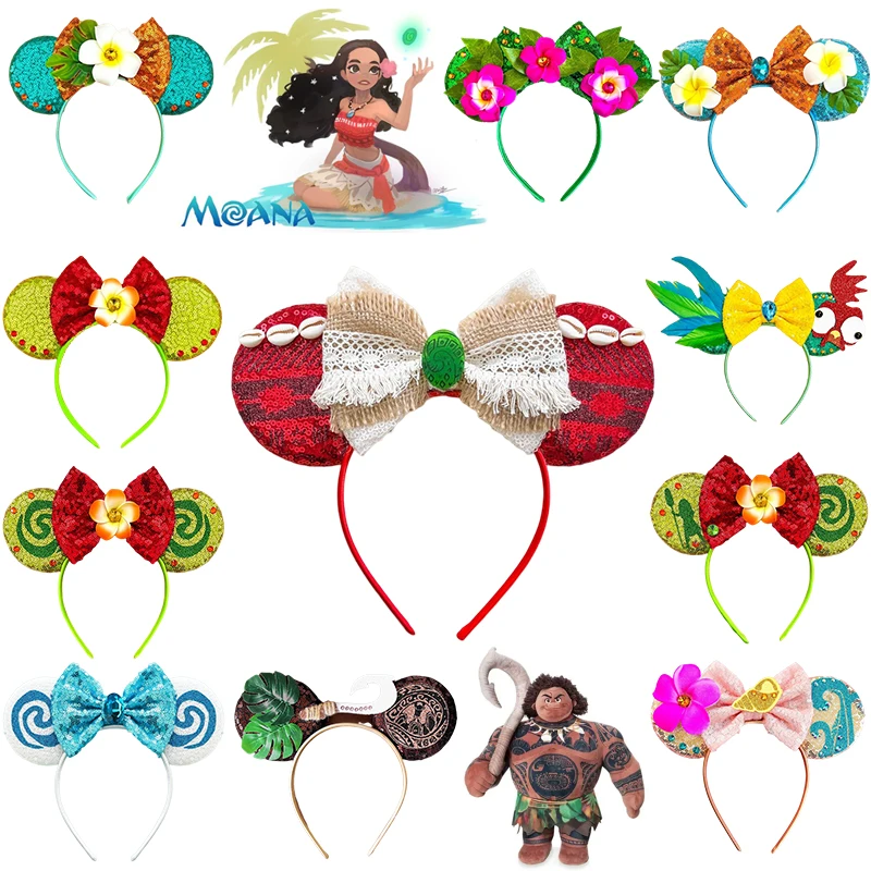 Top Trends: Disney Moana Ears Headbands For Women Hook Bow Maui Hairband Girls Spiral Conch Hair Accessories Kids Frangipani Flower Headwear Shoppable Styles